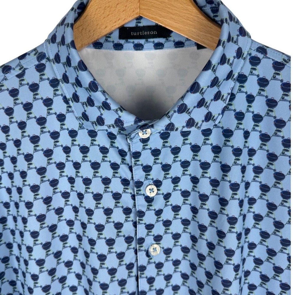 Turtleson Performance Polo Shirt‎ Mens L Barbeque Grill BBQ Print Golf